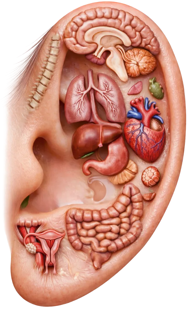 Oreja con puntos de auriculoterapia